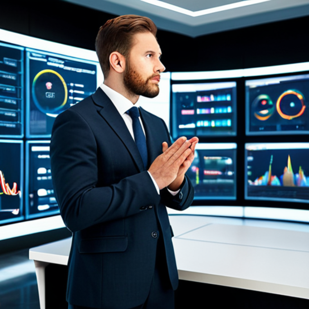 A professional male PR strategist in a modest tailored business suit, standing confidently in a sleek, futuristic office. He is surrounded by holographic data visualizations and interactive screens displaying complex charts, graphs, and digital trends. His expression is thoughtful and analytical, as if synthesizing vast amounts of information. The atmosphere is high-tech and forward-thinking. Professional photography, high-resolution, perfect anatomy, correct proportions, well-formed hands, proper finger count, natural body proportions, natural pose, fully clothed, appropriate attire, modest clothing, safe for work, appropriate content, professional.