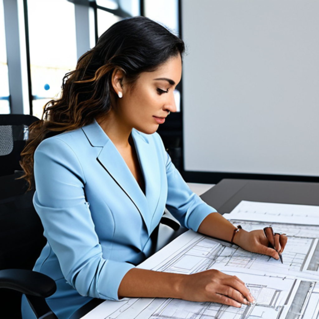 **

"A professional Latina architect in a modern office setting, reviewing blueprints, fully clothed in a stylish business casual outfit, appropriate attire, natural lighting, safe for work, perfect anatomy, well-formed hands, correct proportions, family-friendly, high-resolution, detailed architecture plans."

**